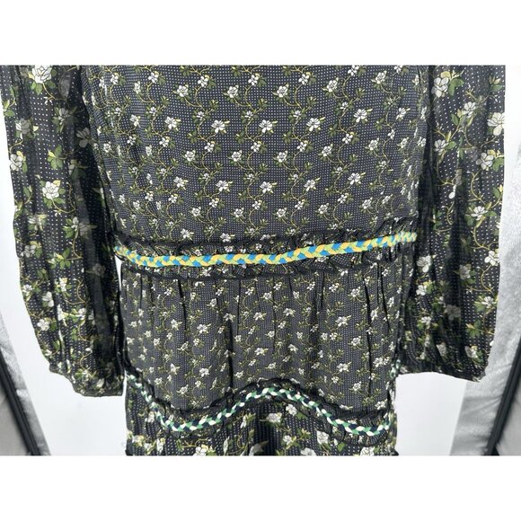 NWT Anthropologie Dress Maxi Cottage Core Green Floral Long Sleeve Tiers Ruffles - Picture 4 of 5